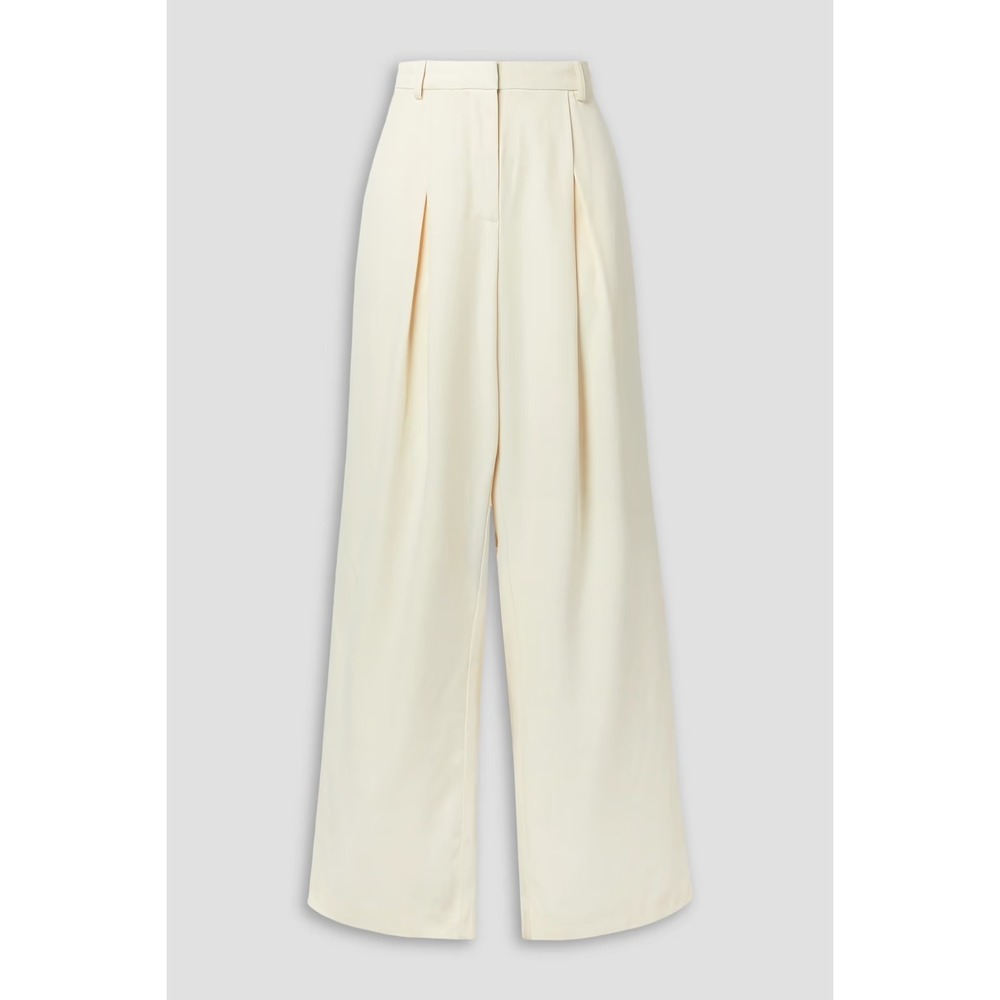 CO Collection Ivory Wide Leg Pleated Trousers Italian Viscose Wool Blend Size 8